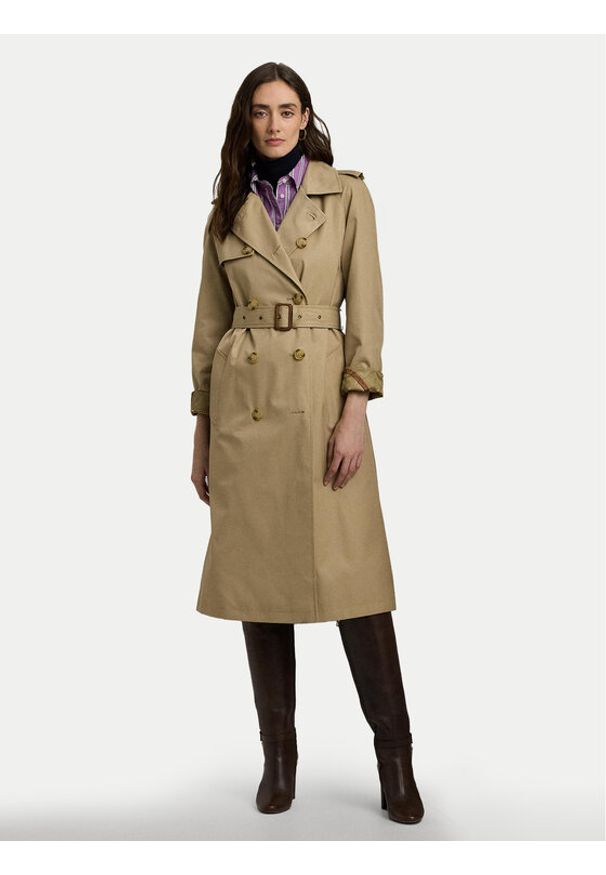 Lauren Ralph Lauren Trencz 297951259003 Beżowy Straight Fit. Kolor: beżowy. Materiał: syntetyk, bawełna