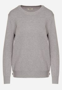 Born2be - Szary Sweter z Guzikami z Boku Tusiana. Okazja: na co dzień. Kolor: szary. Materiał: jeans. Styl: klasyczny, casual #6