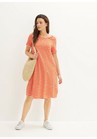 bonprix - Sukienka shirtowa z przędzy mieszankowej, z kieszeniami, w dł. do kolan. Kolor: czerwony. Długość: midi #3