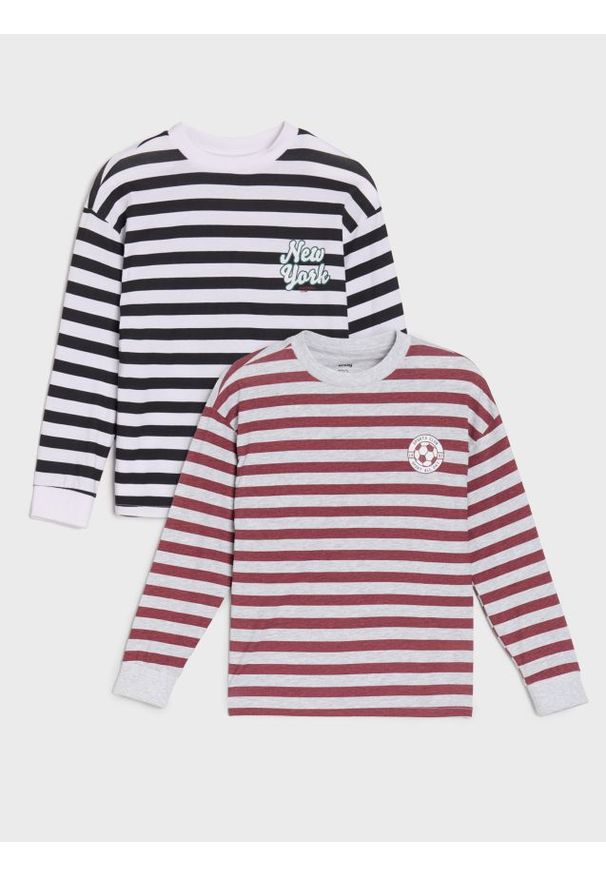 Sinsay - Bawełniana koszulka w paski 2 pack - biały. Kolor: biały. Materiał: bawełna. Wzór: paski