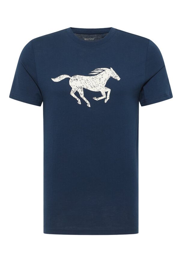 Mustang T-Shirt Austin 1016483 Granatowy Regular Fit. Kolor: niebieski. Materiał: bawełna
