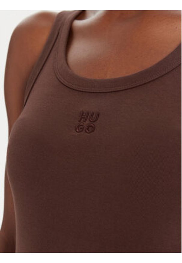 Hugo - HUGO Top Datamia 50514489 Brązowy Slim Fit. Kolor: brązowy. Materiał: bawełna