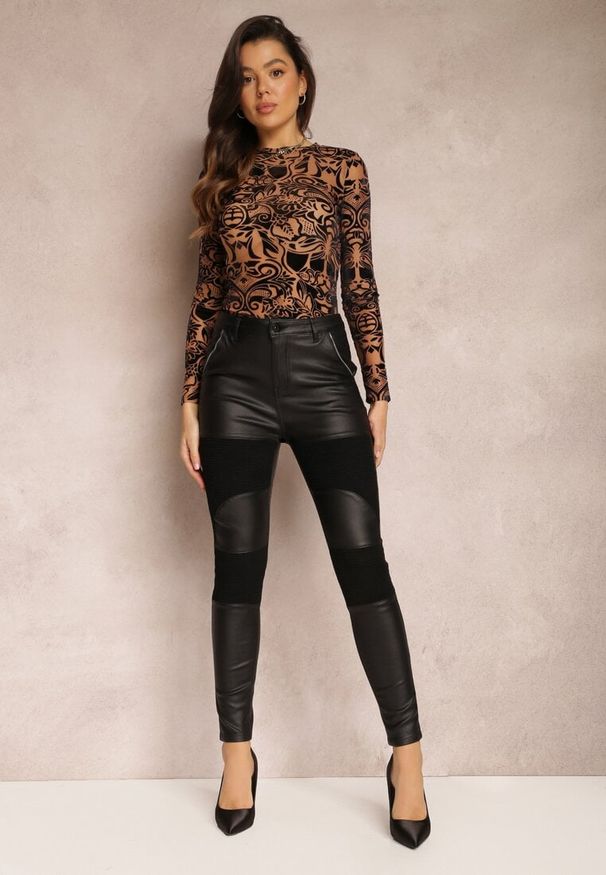 Renee - Czarne Spodnie Skinny z Imitacji Skóry Egal. Okazja: na co dzień. Kolor: czarny. Materiał: skóra. Sezon: jesień, zima. Styl: casual, elegancki