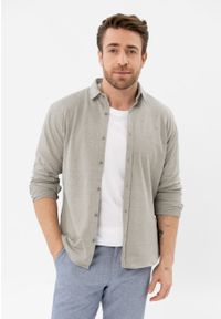 Volcano - Bawełniana koszula, Regular Fit, K-NAIROBI. Okazja: na co dzień. Kolor: beżowy. Materiał: bawełna. Długość rękawa: długi rękaw. Długość: długie. Wzór: melanż. Styl: casual, klasyczny #1