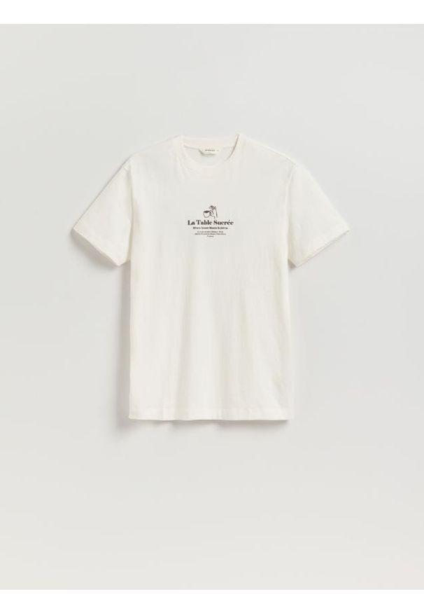 Reserved - T-shirt comfort z nadrukiem - złamana biel. Materiał: bawełna, dzianina. Wzór: nadruk
