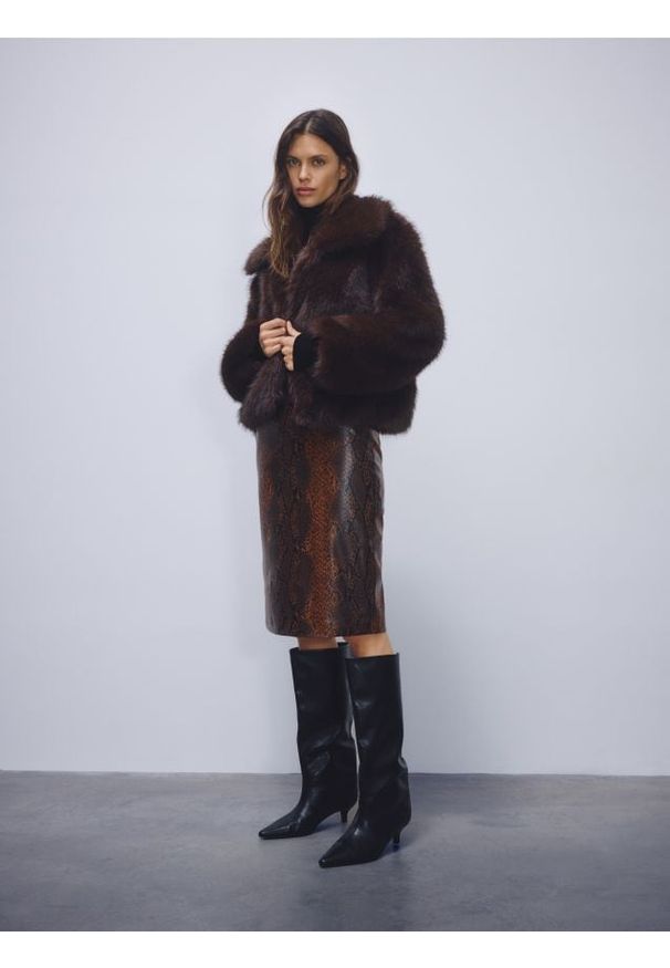 Reserved - Spódnica ze zwierzęcym wzorem - wielobarwny. Materiał: skóra. Wzór: motyw zwierzęcy