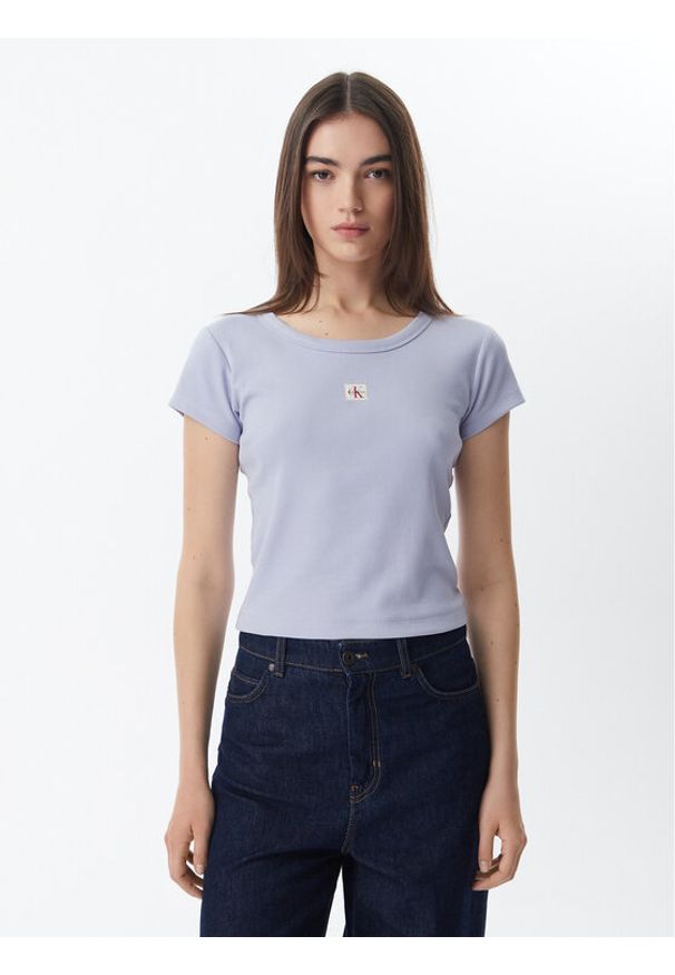 Calvin Klein Jeans T-Shirt LV047C200G Niebieski jasny Slim Fit. Kolor: niebieski. Materiał: bawełna