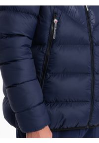 Ombre Clothing - Nowoczesna pikowana męska kurtka z łączonych materiałów – granatowa V2 - Rozmiar: XXL. Typ kołnierza: kołnierzyk stójkowy. Kolor: niebieski. Materiał: materiał. Długość: długie #8