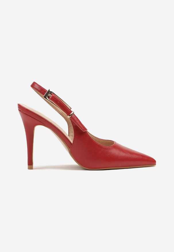 Renee - Czerwone Sandały na Szpilce Slingback ze Szpiczastym Noskiem Stellani. Okazja: na co dzień. Nosek buta: szpiczasty. Kolor: czerwony. Materiał: jeans. Obcas: na szpilce. Styl: casual, klasyczny, elegancki. Wysokość obcasa: średni