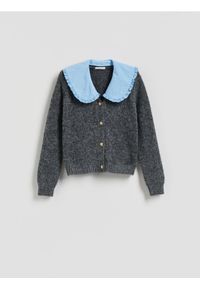 Reserved - Kardigan z kołnierzykiem - szary. Kolor: szary. Materiał: dzianina, wełna #1