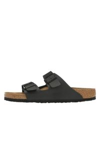 Klapki męskie Birkenstock Arizona. Zapięcie: bez zapięcia. Kolor: czarny, wielokolorowy, beżowy. Materiał: syntetyk, materiał. Szerokość cholewki: normalna. Sport: turystyka piesza, pływanie, fitness