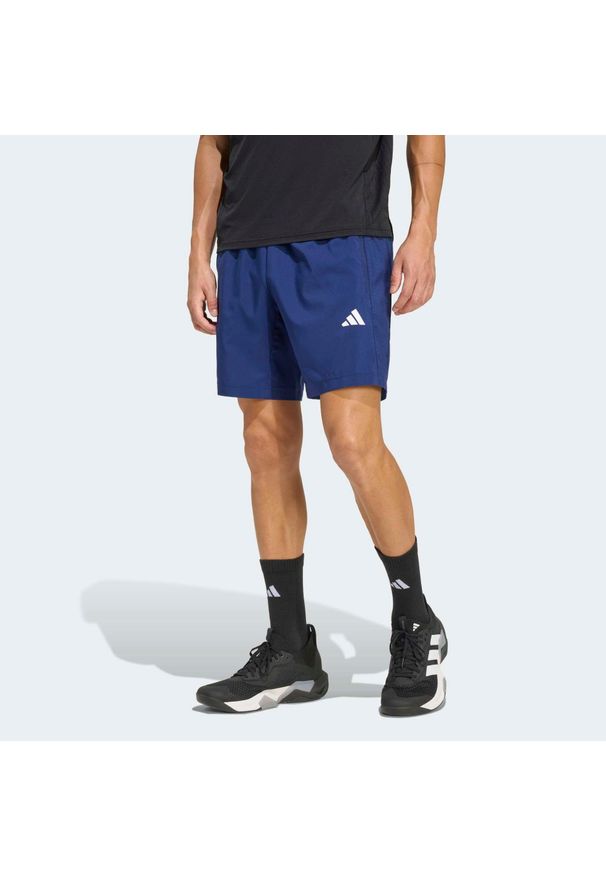 Adidas - Spodenki fitness męskie ADIDAS. Kolor: niebieski. Materiał: skóra. Technologia: ClimaCool (Adidas). Sport: fitness