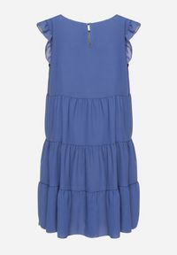 Born2be - Niebieska Rozkloszowana Sukienka z Falbankami Zapinana przy Szyi Rettesa. Okazja: na co dzień. Typ kołnierza: kołnierz z falbankami. Kolor: niebieski. Materiał: wiskoza, tkanina. Sezon: lato. Styl: elegancki, casual #7