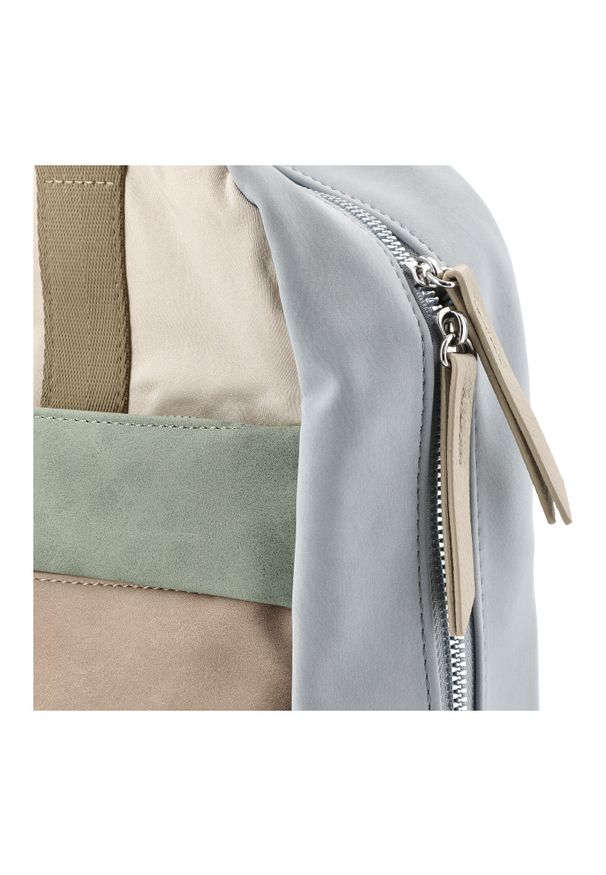 Plecak damski Rieker, z materiału syntetycznego z gładkimi i fakturowanymi panelami funkcjonalna konstrukcja zewnętrzne kieszeń na laptopa wygodne sz. Kolor: beżowy. Materiał: syntetyk, materiał. Wzór: gładki. Styl: casual