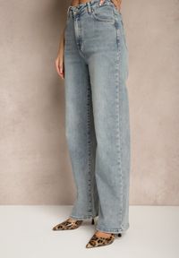 Renee - Jasnoniebieskie Jeansy High Waist o Szerokim Kroju Peiva. Okazja: na co dzień. Stan: podwyższony. Kolor: niebieski. Wzór: aplikacja. Styl: klasyczny, elegancki, casual #3