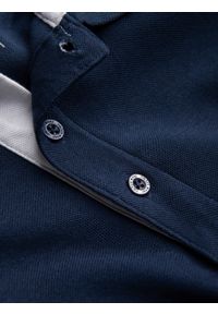 Ombre Clothing - Bawełniana męska koszulka polo z kontrastowymi wykończeniami – granatowa V4 - Rozmiar: M. Typ kołnierza: polo. Kolor: niebieski. Materiał: bawełna. Wzór: haft #6