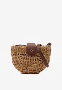 Born2be - Ciemnobeżowa Torebka z Szerokiej Plecionki na Ramię Zapinana na Zatrzask i Suwak Sadhara. Kolor: beżowy. Styl: casual, elegancki. Rodzaj torebki: na ramię #3