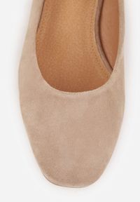 Born2be - Ciemnobeżowe Czółenka z Metaliczną Wstawką na Niskim Słupku oraz Skórzaną Wkładką Kariala. Okazja: na co dzień, do pracy. Kolor: beżowy. Materiał: skóra. Wzór: aplikacja. Obcas: na słupku. Styl: casual, klasyczny, wizytowy #3