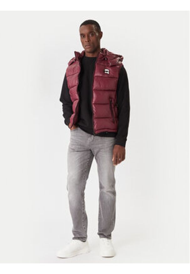 Karl Lagerfeld - KARL LAGERFELD Kamizelka 505023 554590 Bordowy Regular Fit. Typ kołnierza: dekolt w karo. Kolor: czerwony. Materiał: syntetyk