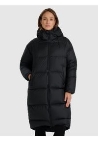 4f - 4F Płaszcz puchowy z wypełnieniem naturalnym damski - czarny S. Okazja: na co dzień. Kolor: czarny. Materiał: puch. Długość: do kolan. Sezon: zima. Styl: casual #1