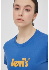 Levi's® - Levi's T-shirt bawełniany. Okazja: na spotkanie biznesowe, na co dzień. Kolor: niebieski. Materiał: bawełna. Wzór: aplikacja. Styl: biznesowy, casual #5