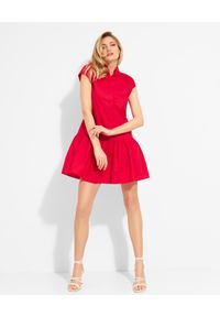 Ermanno Firenze - ERMANNO FIRENZE - Czerwona sukienka mini z haftem. Kolor: czerwony. Materiał: bawełna. Wzór: haft. Typ sukienki: proste, rozkloszowane. Długość: mini #3
