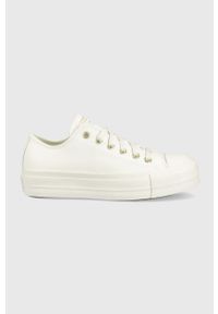 Converse tenisówki skórzane Chuck Taylor All Star Lift Ox damskie kolor biały. Nosek buta: okrągły. Zapięcie: sznurówki. Kolor: biały. Materiał: skóra. Obcas: na platformie