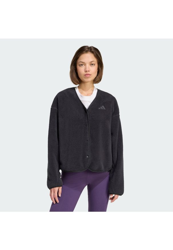 Adidas - Kardigan Future Icons 3-Stripes Fleece. Kolor: czarny. Materiał: dresówka, polar. Sport: fitness