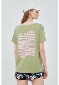 Billabong t-shirt bawełniany kolor zielony. Kolor: zielony. Materiał: bawełna. Długość rękawa: krótki rękaw. Długość: krótkie. Wzór: nadruk #2