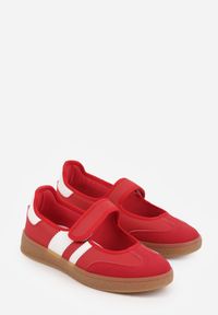 Renee - Czerwone Tenisówki Sneakeriny z Paskiem na Rzep Pirel. Okazja: na co dzień. Zapięcie: rzepy. Kolor: czerwony. Materiał: jeans, koronka. Wzór: gładki #9