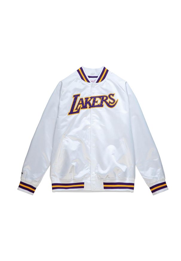 Mitchell & Ness - Lekka satynowa kurtka Los Angeles Lakers. Kolor: biały. Materiał: satyna. Sport: koszykówka