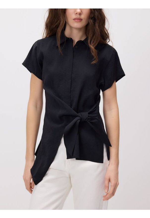 Reserved - Bluzka z modalem - czarny. Kolor: czarny. Materiał: tkanina