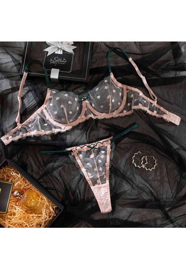 Intica - Bielizna z haftem i siateczką dla podkreślenia kształtów Mojca. Kolor: różowy. Materiał: materiał. Wzór: haft