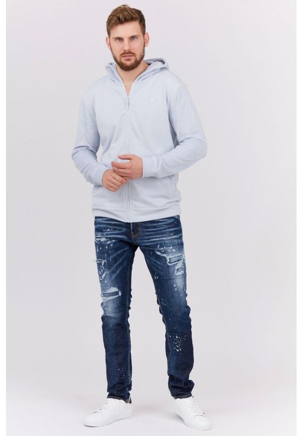 Guess - GUESS Błękitna bluza męska z kapturem z frotte, Rozmiar XL. Typ kołnierza: kaptur. Kolor: niebieski
