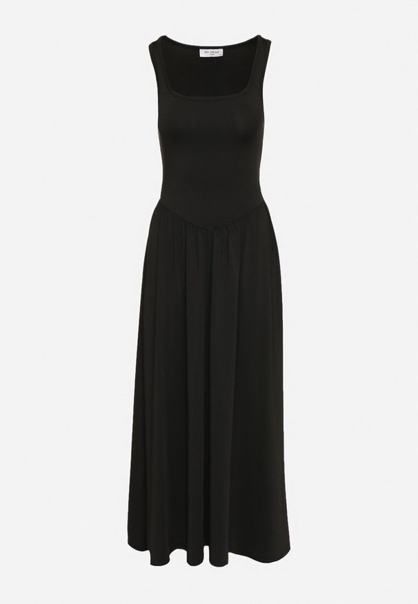 Born2be - Czarna Sukienka z Wiskozą o Rozkloszowanym Kroju z Kwadratowym Dekoltem Tilvia. Okazja: na co dzień. Typ kołnierza: dekolt kwadratowy. Kolor: czarny. Materiał: wiskoza. Długość rękawa: na ramiączkach. Sezon: lato. Styl: casual