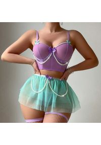 Intica - Komplet bielizny z tiulową baskinką z perełkami Lilieana. Kolor: wielokolorowy. Materiał: tiul. Wzór: aplikacja #1