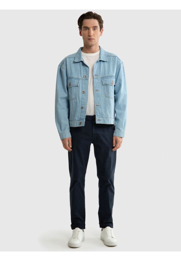 Big-Star - Spodnie męskie chinosy granatowe Hektor 404. Kolor: niebieski. Materiał: len. Wzór: gładki. Styl: elegancki