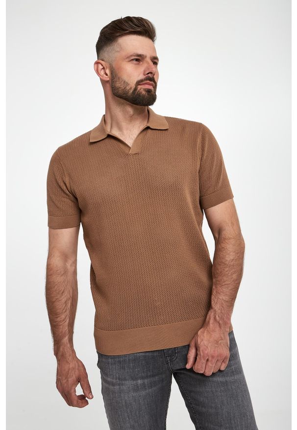 Karl Lagerfeld - Polo męskie z dzianiny ażurowej KARL LAGERFELD. Typ kołnierza: polo. Materiał: dzianina. Wzór: ażurowy