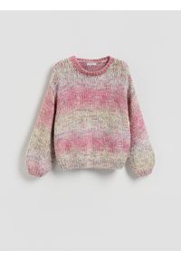 Reserved - Sweter z obniżoną linią ramion - różowy. Kolor: różowy. Materiał: dzianina