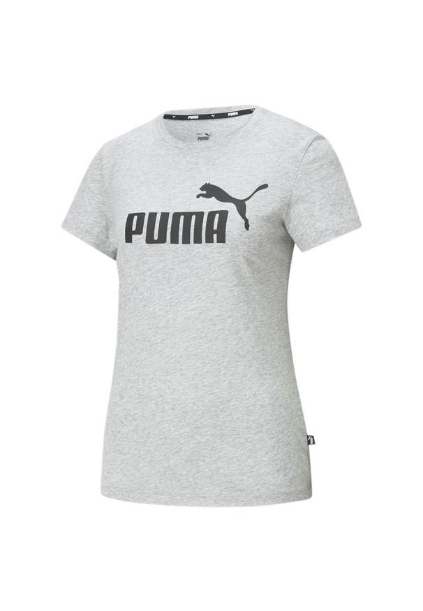 Puma - Damska koszulka z logo Essentials PUMA Light Gray Heather. Kolor: szary, czarny, wielokolorowy. Sport: joga i pilates