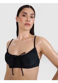 4f - 4F Góra od bikini damska - czarna S. Kolor: czarny. Materiał: materiał, syntetyk, elastan