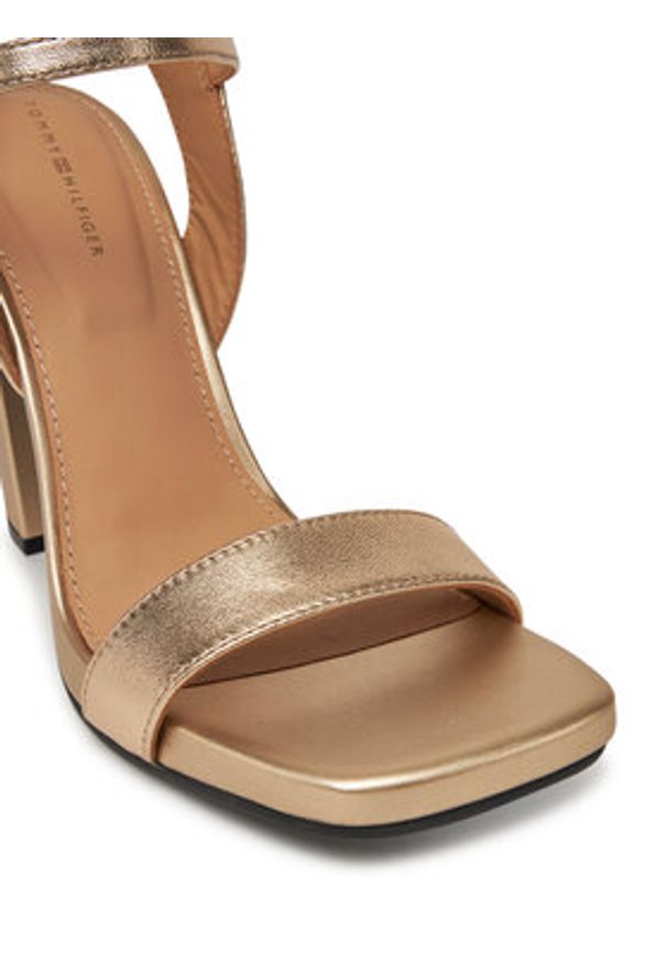 TOMMY HILFIGER - Tommy Hilfiger Sandały High Heel Golden Leather Sandal FW0FW08674 Złoty. Kolor: złoty. Materiał: skóra