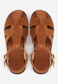 Renee - Jasnobrązowe Sandały Gladiatorki z Imitacji Nubuku Zapinane na Sprzączkę Briannea. Zapięcie: sprzączka. Kolor: brązowy. Materiał: nubuk. Wzór: haft. Sezon: lato. Styl: elegancki #5