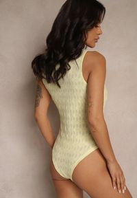 Renee - Żółte Body z Ozdobnymi Kokardkami Ovianna. Okazja: na co dzień. Typ kołnierza: kokarda. Kolor: żółty. Materiał: jeans. Styl: casual #3