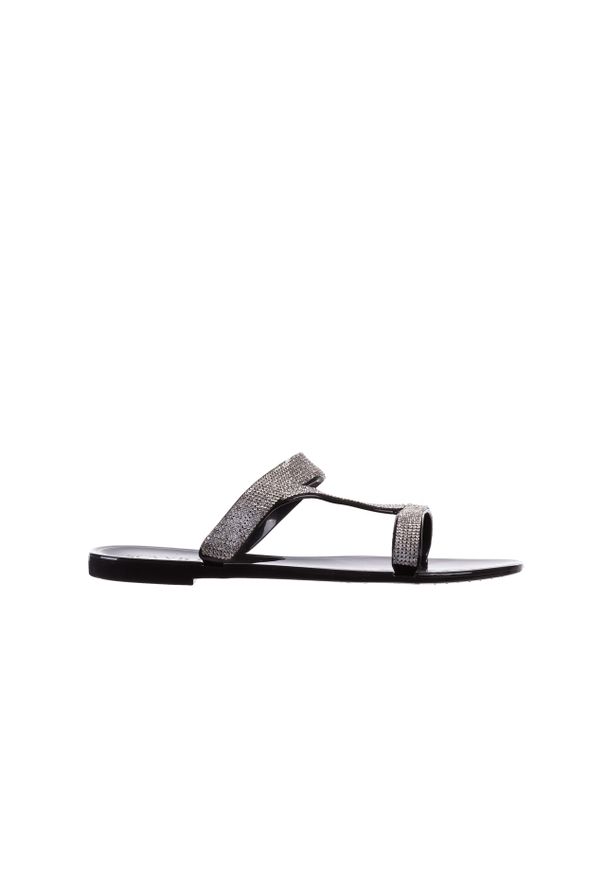 Klapki Sca'viola 933 Black, Czarny, Silikon. Okazja: na co dzień. Kolor: czarny. Materiał: tworzywo sztuczne. Wzór: paski. Sezon: lato. Obcas: na obcasie. Styl: elegancki, casual. Wysokość obcasa: średni
