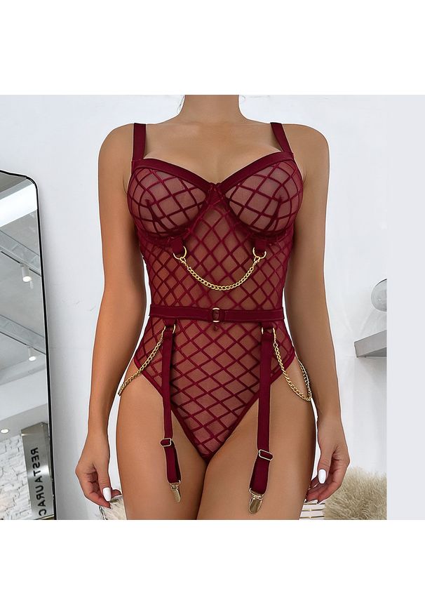 Intica - Body damskie z geometrycznym wzorem na ramiączkach Zoe. Kolor: czerwony. Materiał: materiał. Długość: krótkie. Wzór: geometria