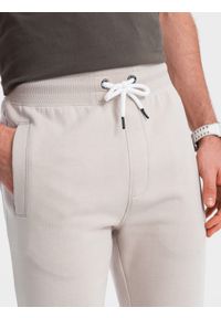Ombre Clothing - Męskie spodnie dresowe z nogawką bez ściągacza - jasnobeżowe V1. Kolor: beżowy. Materiał: dresówka. Wzór: aplikacja. Styl: klasyczny, sportowy #8
