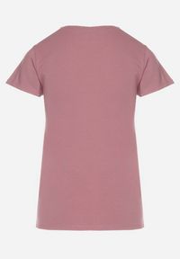 Born2be - Ciemnoróżowy T-shirt z Bawełny z Dekoltem w Serek Liniviela. Okazja: na co dzień. Typ kołnierza: dekolt w serek. Kolor: różowy. Materiał: bawełna. Styl: casual #7