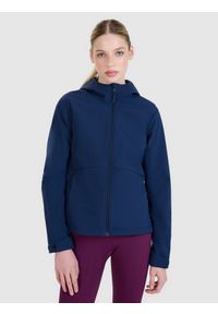 4f - 4F Kurtka softshell wiatroodporna membrana 5000 damska - granatowa S. Typ kołnierza: kaptur. Kolor: niebieski. Materiał: softshell. Technologia: Windstopper. Sezon: zima