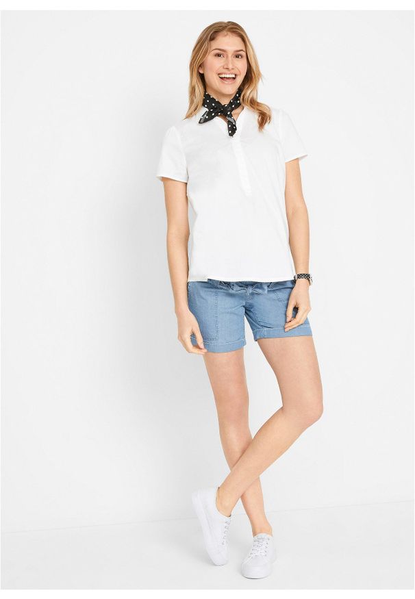 bonprix - Lekkie szorty ciążowe z lyocellu i lnu. Kolekcja: moda ciążowa. Kolor: niebieski. Materiał: len. Sezon: lato